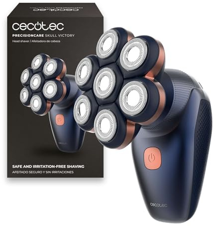 Cecotec Afeitadora Cabeza Hombre PrecisionCare Skull Victory. 7 Cuchillas Rotativas Flotantes, Pantalla Digital, 2 Velocidades, Autonomía 70mins, Resistente al Agua, IPX7, Incluye Cable USB