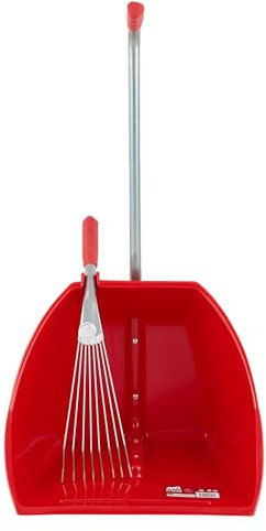Red Gorilla Red 80cm Big TIDEE with Short Metal Rake Horse Manure Shovel Scoop Multi Purpose Large Lightweight Dustpan for Paddock Stable Horsebox Equestrian or Garden Waste Leaf Rake