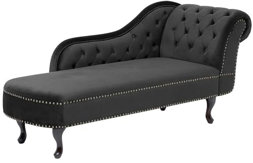 Beliani Right-Hand Chaise Lounge Black, Brown Velvet With Backrest, Nimes
