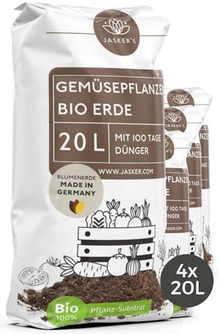 Bio Gemüseerde & Hochbeeterde für Gemüse 80 L (4x20L) - Bio Erde für Gemüsepflanzen mit 50% weniger Torf - Pflanzenerde mit organischem Dünger - Universalerde - Pflanzerde Gemüse