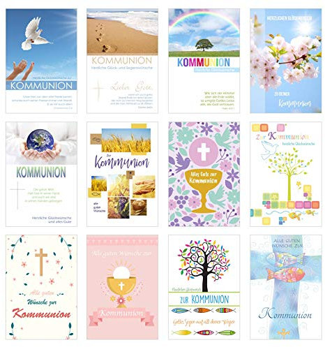 Edition Seidel Set 12 Kommunionskarten mit Umschlag - Glückwunschkarte zur Kommunion - Kommunionskarte - Set Kartenset (Klappkarten mit Briefumschlag)