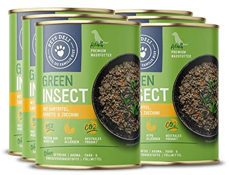 Pets Deli Green Insect Hunde Nassfutter auf Insektenbasis mit Kartoffel, Karotte & Zucchini, hoher Proteingehalt, glutenfrei, ohne Zucker, 6x375g, Premium Qualität