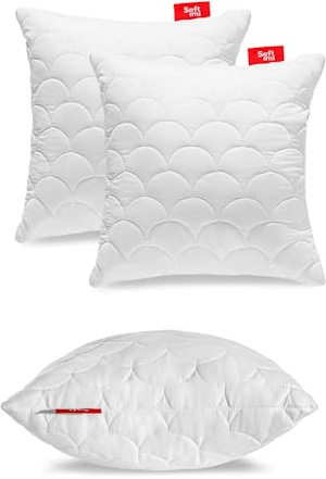 Quiltad premium-kudde SOFTIMI – antiallergisk – anti-kvalster – luktfri kan användas omedelbart – med hårdinställning (set om 2 40 x 40 cm)