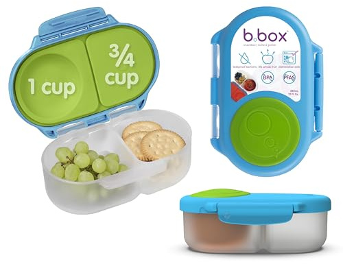 b.box Snackbox | Mini Bento Lunch Box with 2 Leakproof Compartments | Ideal for Toddlers, Kids Lunch & Snacks | Fits Whole Piece of Fruit | BPA Free - Ocean Breeze
