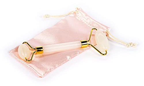 Tri-kustdesign - vit opal sten ansikte massager - dubbelrulle för en helt naturlig hud - Anti-aging och lugnande behandling för ögon, ansikte och nacke - med paketbehållare väska (vit kvarts)