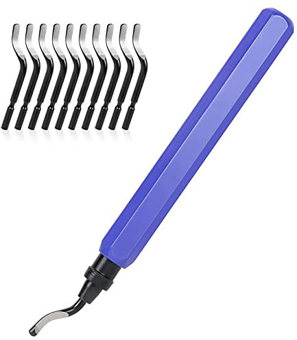 flintronic Entgrater Werkzeug Universal, Metallgriff Handentgrater mit 10 Stück Ersatzklingen, 360° Rotierender Klinge Schneidwerkzeug für 3D Drucker, Kunststoff, Aluminium (1 Werkzeug + 11 Klingen)