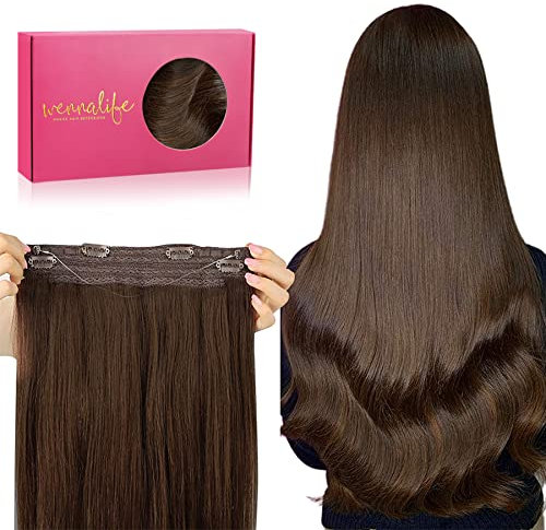 WENNALIFE Secret Hair Extensions Echthaar, 30cm 12 Inch 75g Schokoladenbraun Remy Haarverlängerung Echthaar Wire Hair Extensions Unsichtbare Draht Extensions Echthaar