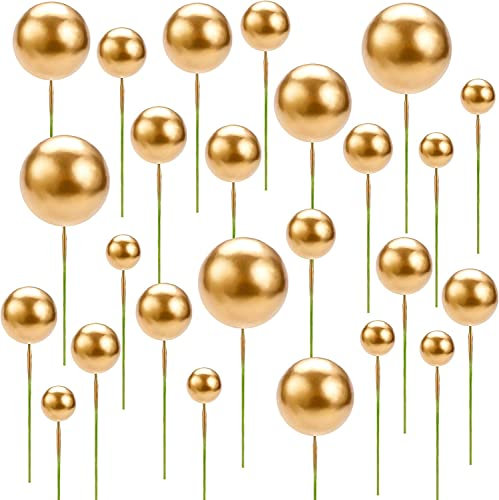 Topper Foam Ball Torta,40 pcs Topper Torta Palloncini Mini Rotondo Oro Cupcake Toppers Decorazioni Schiuma Palla Torta Picks per Matrimoni Compleanni Feste