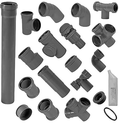MegaHaustechnik HT Rohr Außendurchmesser 50mm 5,0cm DN50 x Länge 0,5m Meter 50cm 500mm lang mit Steck Muffe + Gummi Dichtung Kanalrohr Abwasser Abfluss Leitung Lüftung Kunststoff PP grau