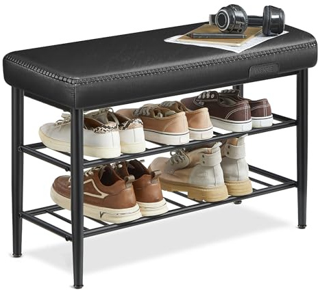 VASAGLE EKHO Collezione - Panca Scarpiera, Panca da Ingresso e Camera da Letto, Rivestimento in PU con Cuciture, Moderno di MetàSecolo, Portata 135 kg, 30 x 80 x 50 cm, Nero Inchiostro LSB054B01