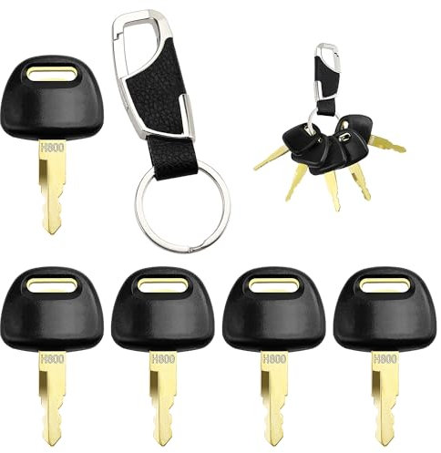 VooGenzek 5 Pezzi H800 Chiavi di Accensione di Ricambio, Chiavi per Macchine Edili, Chiavi di Ricambio Interruttore di Accensione Universale, con Portachiavi, Compatibile con Hitachi Macchine
