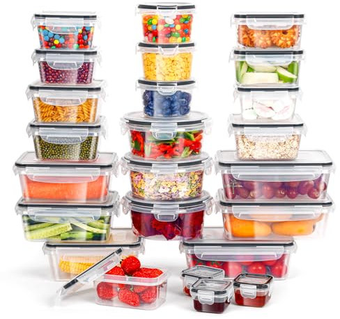 Cinnani 48er Vorratsdosen mit Deckel (24 Behälter, 24 Deckel) Frischhaltedosen für Aufbewahrung Küche, BPA-frei Küchenorganizer, Luftdicht, Auslaufsicher