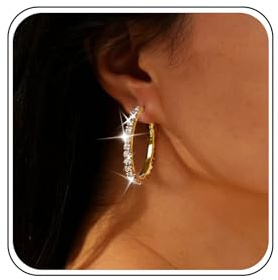 Bridal Wedding Rhinestone Earrings Dangle Gold Silver Crystal Hoop Earrings Drop Delicate Cz Huggie Sparkly Diamond Dainty Cubic Zirconia Simple Minimalist Statement Jewelry for Women