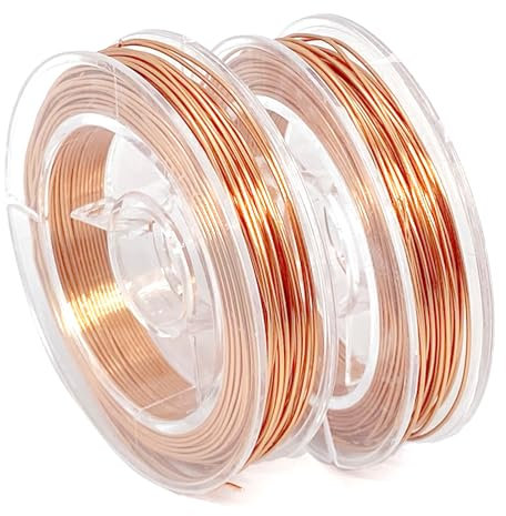 Alethron Kupferdraht, 0.5mm x 10m Kupferlackdraht, 2 Rollen Kupferdraht Isoliert Lackdraht für Schmuck DIY Schweißen Elektromotor Experiment