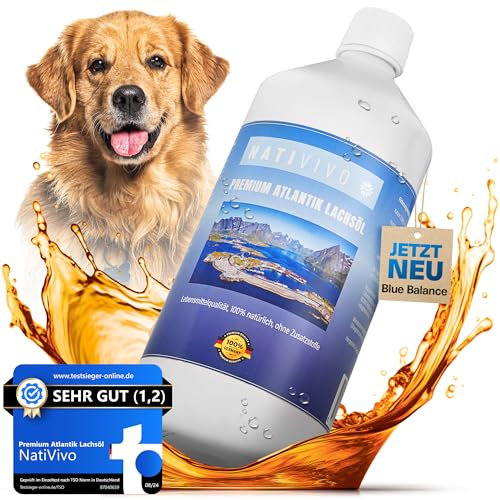 NatiVivo Premium Lachsöl 1000ml – hochwertiges Fischöl für Hunde, Katzen & Pferde – reich an Omega 3 & 6 Fettsäuren – naturbelassenes Barföl für Hunde