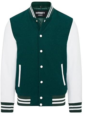 Letterman Baseball Vert Laine Blanc Cuir Varsity Blouson Aviateur