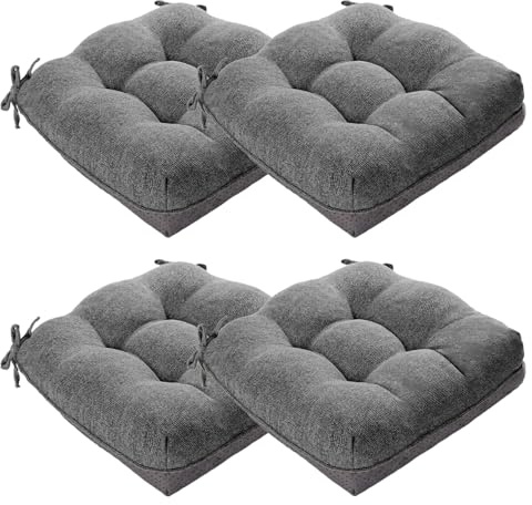 MAGIC ELEPHANT Chair Cushions for Dining Chair, Shredded Memory Foam Kitchen Chair Cushions Set of 4, Non-Slip Thick Dinning Room Chair Pads Seat Cushions, 15.5 x 15.5 x 4 (Grey)
