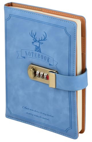 Gudalea Journal with Lock, 256 Pages Password Notebook for Men and Women, PU Leather Journal, Leather Hardcover, for Travel, Organize, Note Take, Plans (Blue)