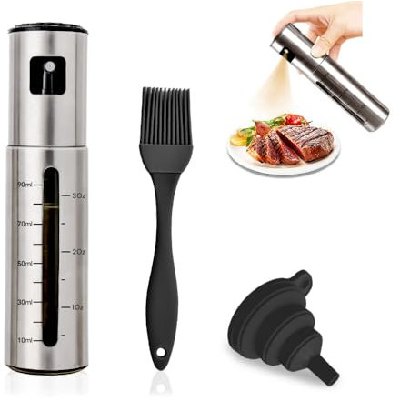 Bieiyhe Spruzzino Olio Cucina 100 ml,Contenitore Spray per Olio con Pennello e Imbuto,Spruzzatore Olio Friggitrice Ad Aria,Vaporizzatore Olio,Bottiglia Spray per Olio Da Cucina,Nebulizzatore Olio