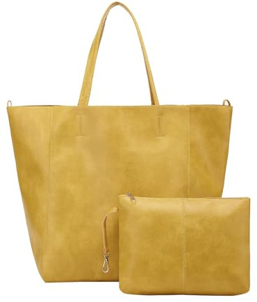 Vintage Stil Große Tasche Damen Weiches Leder Große Kapazität Single Shoulder Tote Bag Damentasche Leder Geldbörsen Und Handtaschen, gelb, Einheitsgröße