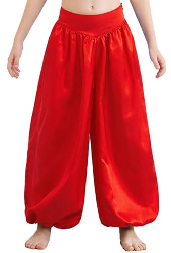 Miutii Kids Girls Satin Harem Pants Belly Dance Costume Wide-Leg Trousers Bloomers for Arab Carnival Performance