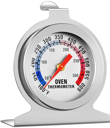 Oven Thermometer with 50-300°C/100-600°F Double Scale, Stainless Steel Dial Oven Thermometer, Hang or Stand Cooker Thermometers for Baking Grilling Cooking Thermometer Electric Ovens