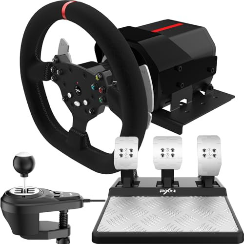PXN Gaming Lenkrad, V10 Driving Force Feedback Rennlenkrad (Gebraucht - Wie neu), mit 6+1 Schaltknüppel und Pedalen, Schaltwippen aus rostfreiem Stahl, Gaming Lenkrad für PC, PS4, Xbox