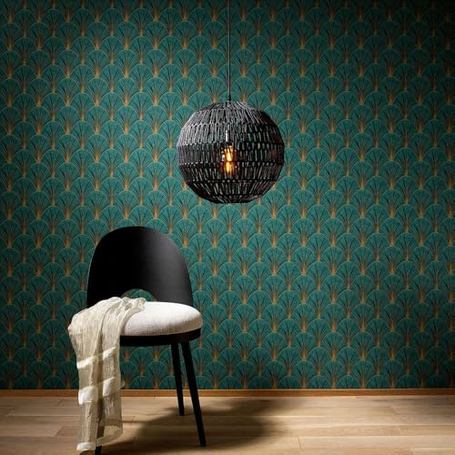 Elle Fan Art Deco 10451-19 Non-Woven Wallpaper with Graphic Design Green Gold Metallic