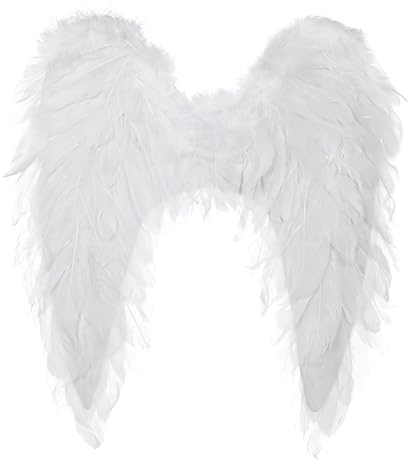KarneLux Fjäder vingängel – damkostym tillbehör för änglar, amor och kristen – perfekt för karneval, halloween eller teater – 45 x 45 cm (vit)