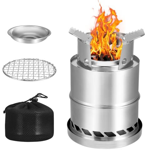 Stufa a legna da campeggio pieghevole in acciaio inox con rete per barbecue a ciotola di alcol per escursionismo