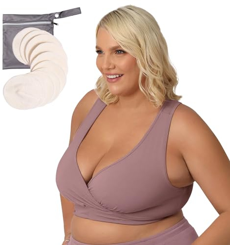 Kindred Bravely French Terry Racerback Nursing Sleep Bra (Twilight, 2X) & Organic Washable Breast Pads Bundle