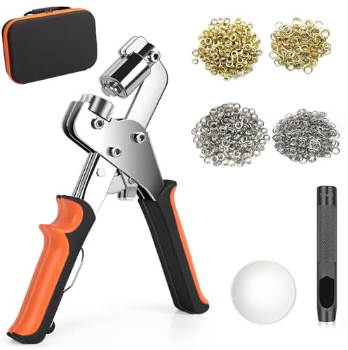 Cobenga Kit di punzonatura per occhielli da 10 mm con 300 occhielli, set di occhielli magnetici professionali, pinza per punzonatura per occhielli, macchina per occhielli per tessuti, kit di occhielli