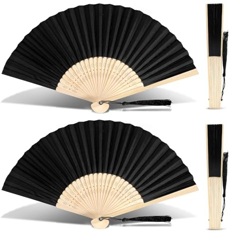 Nogeqi 2 scomparti pieghevoli, colore nero, pieghevoli, per matrimonio, per fan della mano, per donne, per feste di compleanno, matrimonio, decorazione da parete, matrimonio