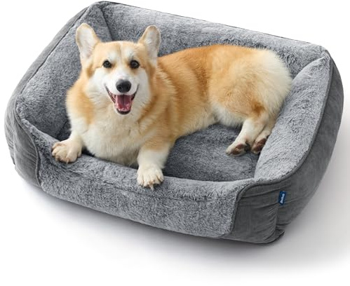 Bedsure Cuccia per cani media lavabile - 76x61x15 cm con fondo antiscivolo, rivestimento sfoderabile e lavabile, grigio