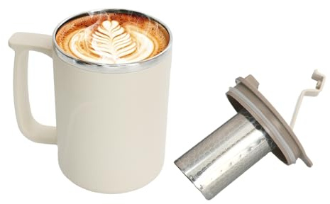 Godneei Termo Café 500ml, Vaso Térmico Café para Llevar con Tapa y Filtro, Vaso Termo para Llevar en Acero Inoxidable con Doble Pared, Reutilizable para Bebidas Calientes y Frías, Blanco