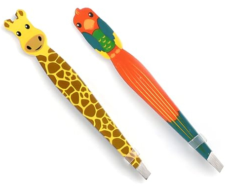 2pcs Animal Design Animal Eyebrow Tweezers, Stainless Steel Tweezers for Facial Hair Women and Men, Slanted Tweezer for Chin Hair, Nose and Beard Grooming, Daily Use Precise Facial Tweezer