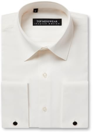 MrDoubleCollar Top Mens Wear Cream Double Cuff Formal Dress Shirts Slim Fit Include Metal Cufflinks Long Sleeve