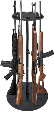 Présentoir à Fusils Rotatif 360° Premium - Hauteur Réglable 24 Niveaux pour 12 Fusils, Support de Stockage Sécurisé en Bois Massif Renouvelable et Mousse EVA, Idéal pour Rangement Arme et Coffre-Fort