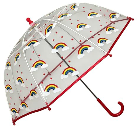Kids Umbrella Girls Clear Umbrella, Rainbow Umbrellas Print Kids Parasol | Lightweight Durability Rainbow Clear Umbrella Red Trim, Suitable for Kids Girls Clear Dome Umbrellas
