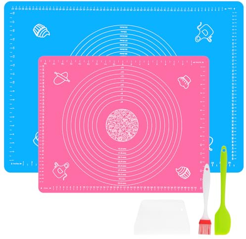 Vicloon Tapetes de Silicona para Hornear, 2 Piezas Alfombrilla de Silicona Amasar Antiadherente y Antideslizante con Medición y Conversión sin BPA Protector de Encimera Resistente al Calor -40 a 230℃