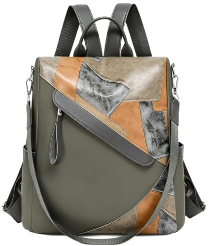 Vattentät färgblock ryggsäck Convertible Oxford PU Casual Daypack Carryall väska,Green