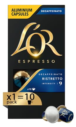 L'OR Cápsulas de Café Ristretto Decaffeinato | Intensidad 9 | 10 Cápsulas Compatibles Nespresso
