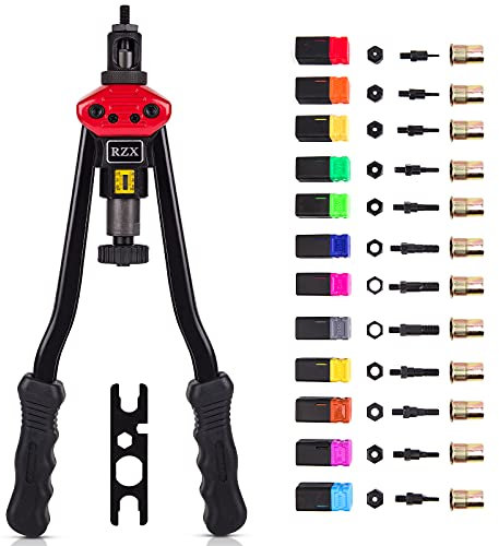 Remachadora de tuercas de mano de 40.6cm 17 inch, herramienta para remaches ciegos con sistema de ajuste de la tuerca, 12 mandriles:115 nuts