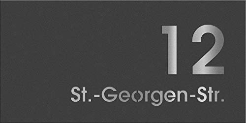 Frabox Hausnummer - Hausnummernschild VIRTON in RAL 7016 anthrazitgrau mit Straße und Nr.