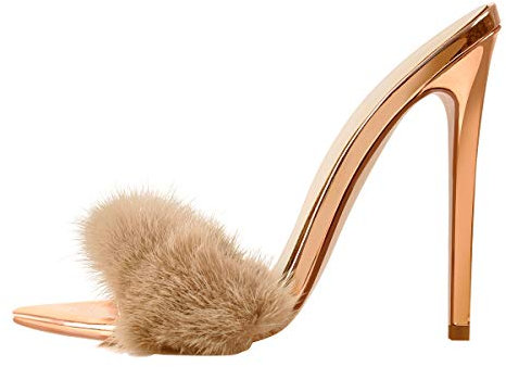 Only maker Damen Stiletto Pantoletten Plüsch Sandaletten Stiletto Sommerschuhe Rosegold 37 EU