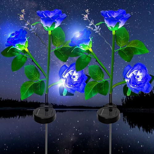 XVZ Lumière Solaire Extérieur Jardin, Lampes LED Rose solaires avec plus grande fleur et large panneau solaire, étanche Deco Jardin Exterieur pour jardin, pelouse, terrasse, chemin (bleu)