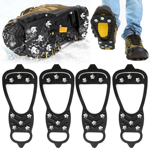 2 Pair Non Slip Ice Snow Shoes Spikes,8 Steel Universal Traction Cleats,Durable Ice Shoes Grips for Walking,Fishing,Snowing-L Size