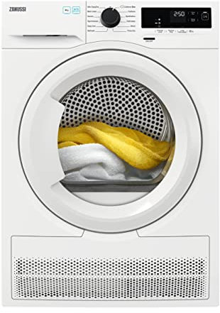 Zanussi ZDH87A2PW Freestanding Heat Pump Tumble Dryer, 8KG, AutoAdjust Heat Pump, Easy Iron, Eco Sensor Drying, Low Temperatures, Less Energy Consumption, White