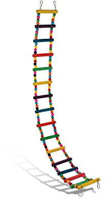 DS. DISTINCTIVE STYLE Bird Ladder Toys Coloured Flexible Parrot Swing Bridge Wooden Cockatiel Cage Hanging Climbing Ladder (39 in (16 Steps))
