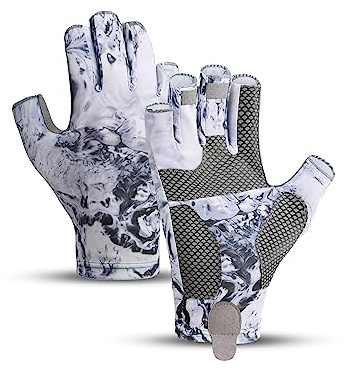 SUJAYU Gants de pêche – Gants de protection solaire UV pour homme et femme pour kayak, voile, pagaie et aviron (blanc, XL)
